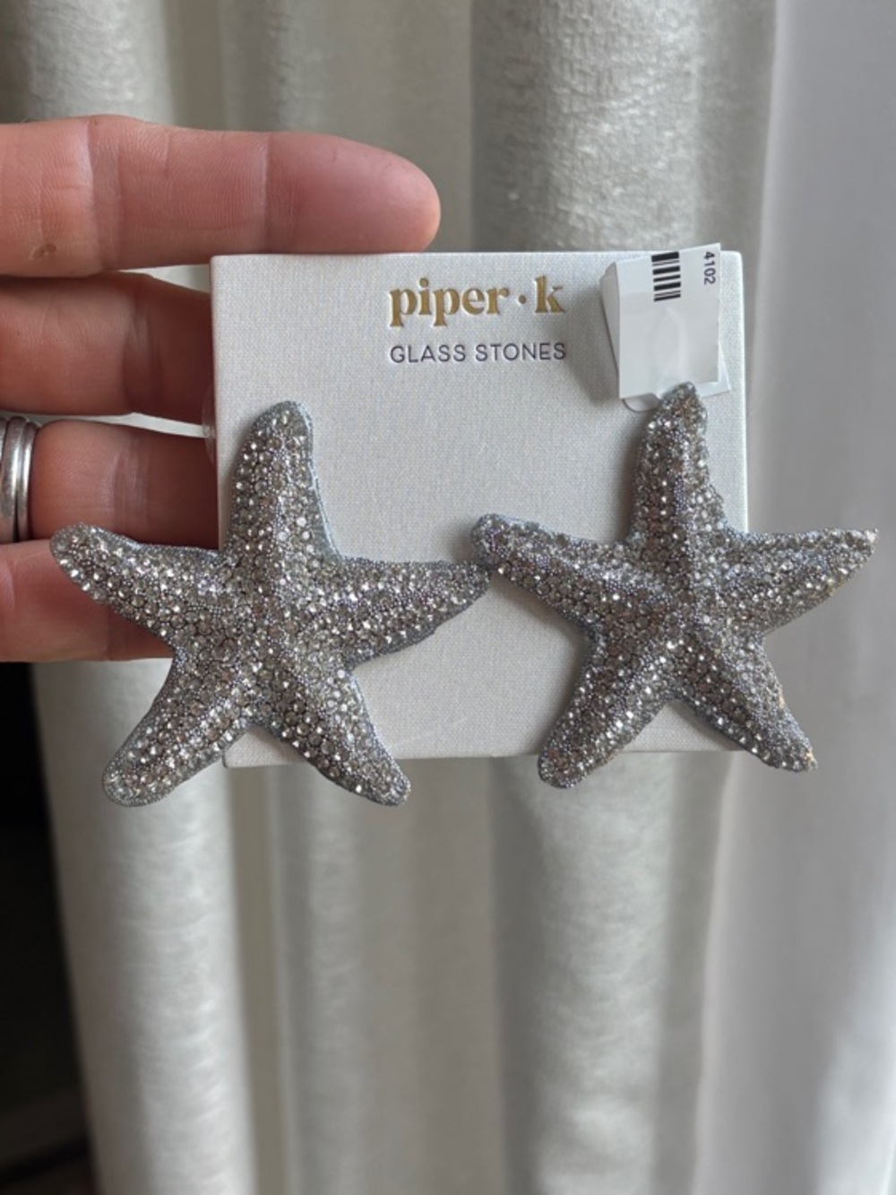Piper K Silver and Crystal Statement Starfish Earrings
